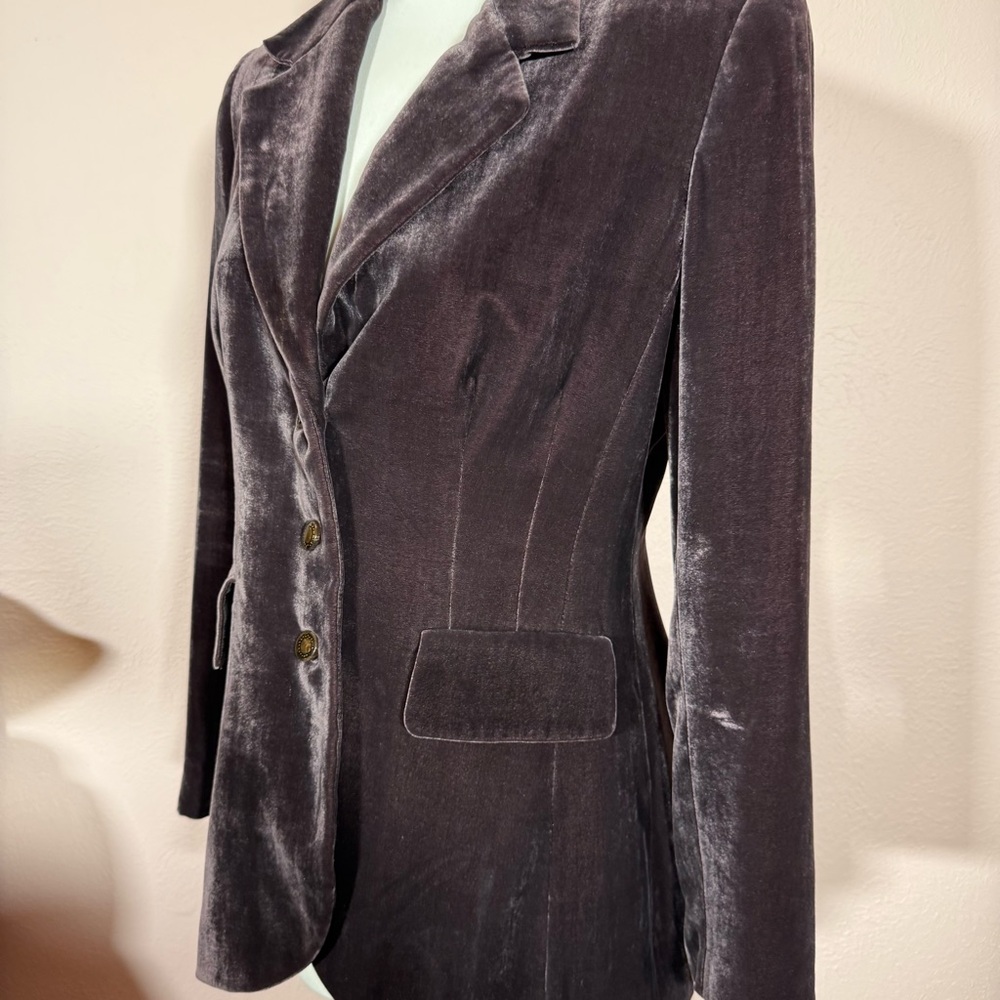 Vintage 1990’s Art deco purple grey silk velvet oversized luxury formal blazer - Picture 13 of 17